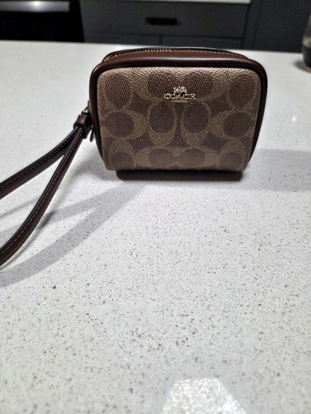 Coach Essential Small Wristlet In Signature Canvas Signature Canvas Brown